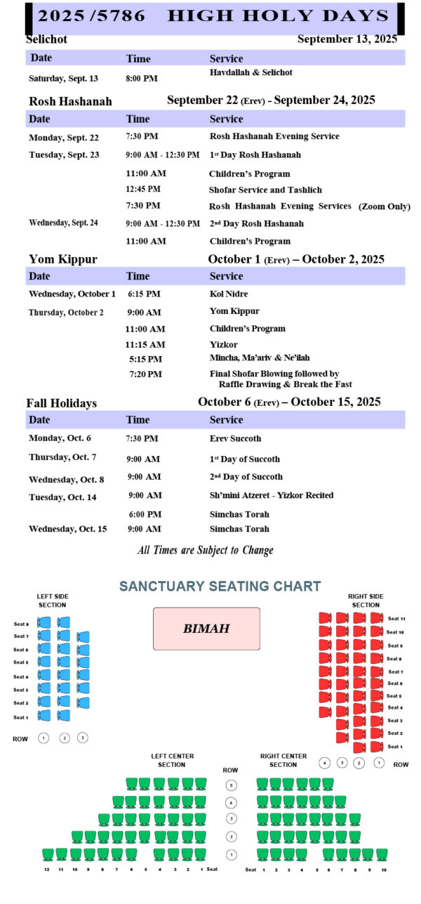 High Holy Days Services Order Form 2025